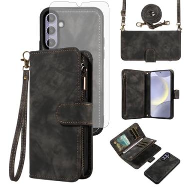 Imagem de Asuwish Capa de celular para Samsung Galaxy S24 Plus S24+ 5G com zíper carteira celular com protetor de tela de vidro temperado alça transversal flip suporte para cartão de crédito S24plus 24S + S 24