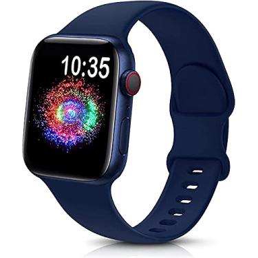 Imagem de TreasureMax Pulseira esportiva compatível com Apple Watch de 38 mm, 40 mm, 41 mm, 42/44 mm, 45 mm, 46 mm, 49 mm, azul marinho, pulseira de silicone macio compatível com Apple Watch séries 10 9 Ultra