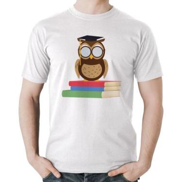Imagem de Camiseta Algodão Coruja Estudante - Foca na Moda, Branco, GGG
