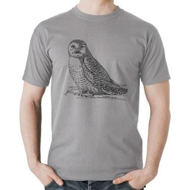 Imagem de Camiseta Algodão Coruja Traços - Foca na Moda, Cinza, GG