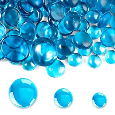 Imagem de 300 peças de gude de vidro plano, pedras planas, pedras decorativas de vidro de aquário, contas de mármores de vidro, pedras para enchimento de vasos, decoração de centros de mesa de jardim de casamento (azul)