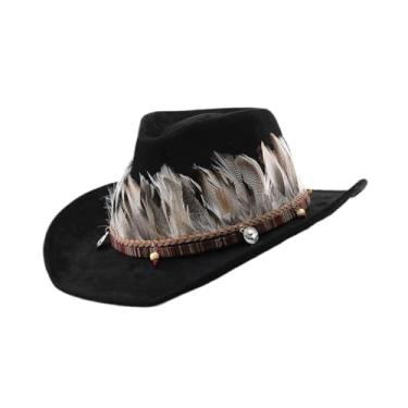 Imagem de Colaxi Chapéu de caça -cowboy de penas ocidentais para o chapéu de sol para viagens para o presente de aniversário da festa, Preto