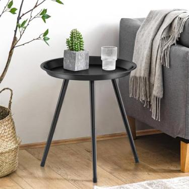 Imagem de SYQ Mesa lateral preta pequena, moderna e redonda de metal, mesa de destaque circular simples para sala de estar ao ar livre, quarto, banheiro, escritório