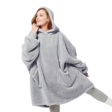 Imagem de Cobertor Vestível com Capuz Bedsure - Unissex - Cinza