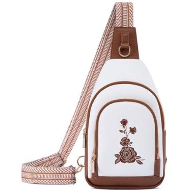 Imagem de Lizznoe Bolsa tiracolo feminina de couro com letra inicial pochete para viagem, presente para esposa e mãe, Branco/Marrom