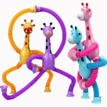 Imagem de Kit 2 Girafas Sensorial com Luz, Brinquedo Educativo que Estica e Gruda, Cores Sortidas