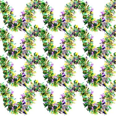 Imagem de Kreyfer 4 Cordas Totalizando 26,4 Pés Guirlandas De Enfeites De Natal Mardi Gras - Cada Guirlanda De Franjas Roxas, Verdes E Douradas De 6,6 Pés Com Flâmulas De Glitter Penduradas Em Flor De Lis Par