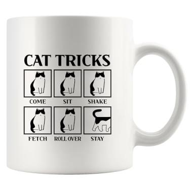 Imagem de Truques de gato presentes para amantes de gatos, mãe, pai, namorada, namorado, irmã, irmão, novidade para bebidas, caneca de cerâmica 325 ml, branca