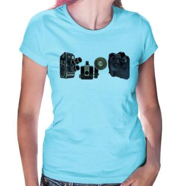 Imagem de Baby Look Câmeras Vintage - Foca na Moda, Azul bebê, GGG