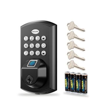 Imagem de DESLOC A100F Fechadura de porta de impressão digital com teclado, fechadura de porta de entrada sem chave, fechadura inteligente para porta da frente, fácil instalação, porta de alimentação de