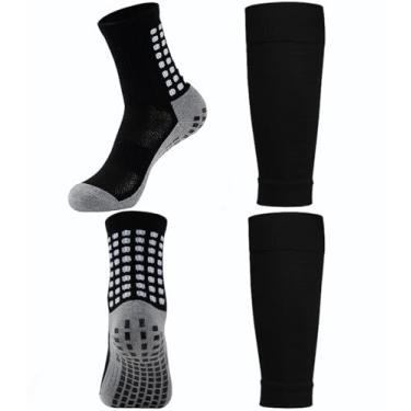Imagem de KMOLY 1 conjunto de meias de futebol e caneleiras para crianças de 7 a 14 anos, meninos e crianças, treinamento de basquete, Preto, One Size