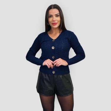 Imagem de Blusa Tricô Feminina Cardigan Trançado Botão Suéter Gola V - GIP, Mari