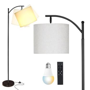 Imagem de mukuxin Luminárias De Piso Led Para Sala De Estar, Luminária De Piso Moderna De Arco De 12 W Com Controle Remoto E Abajur De Linho Ajustável, Luminária De Pé Alta Regulável Sem Degraus Para Quarto,