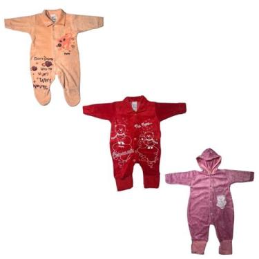 Imagem de Kit 3 Peças Macacão Bebê Plush Macio Inverno Modelo Estampa e Cores So