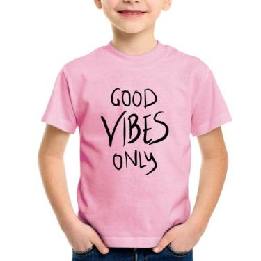 Imagem de Camiseta Infantil Good Vibes Only - Foca na Moda, Rosa bebê, 2