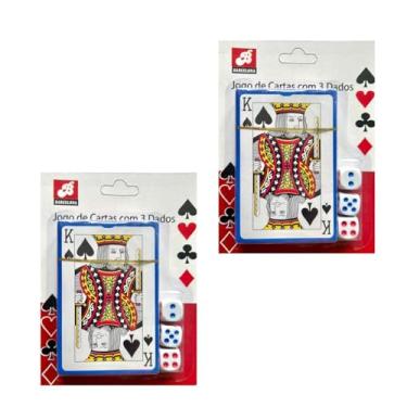 Imagem de Baralho Tradicional 2 Unidades 54 Naipes, 2xJogo de Cartas Impermeável com 3 Dados Profissional 57x87mm, Para Poker, Truco Canasta, Tranca