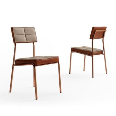 Imagem de Conjunto com 2 Cadeiras Helena Revestimento Sintético Caramelo e Areia