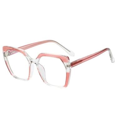 Imagem de Armação de óculos retrô feminina, lente transparente, dobradiça de mola masculina (rosa)