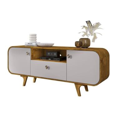 Imagem de Rack Noronha Tv 55 Polegadas Com Pés De Madeira Maciça Naturale/off White