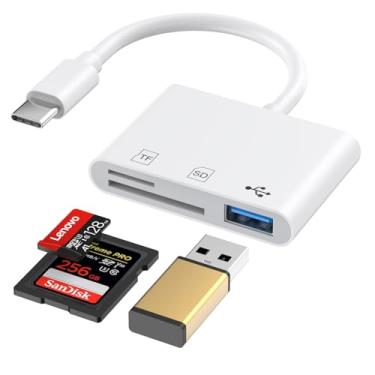 Imagem de Leitor de cartão SD USB C, USB-C para cartão SD para iPhone 15 16/iPad/Mac/laptop, adaptador de cartão de memória duplo USBC/tipo C para Apple iPhone 16 15, iPad Pro Air Mini, MacBook Pro Air, para