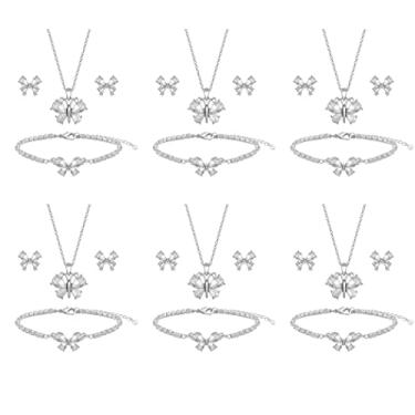 Imagem de Conjunto de joias de dama de honra para mulheres e meninas, ouro 18K e prata e ouro rosa banhado a ouro pingente borboleta colar brincos conjunto de pulseira, presente de dama de honra para casamento/proposta/festa/aniversário, Zinco Metal Vidro, Sem pedras preciosas