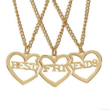 Imagem de coadipress Colar BFF Best Friend para 3 crianças, adolescentes, meninas, moderno, banhado a ouro, pingente de coração combinando, joia de amizade, presente de aniversário, Metal