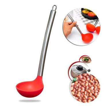 Imagem de Concha de Silicone Vermelha Cabo Aço Inox Utensílio 30,5cm - 123 Útil