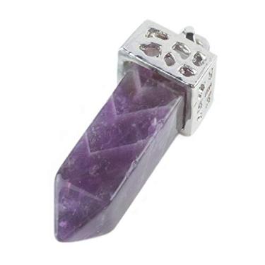 Imagem de Nupuyai Colar de pedra antiga Reiki, pingente hexagonal de cristal curativo unissex 48 cm, Pedra Metal, Ametista - nº 2,