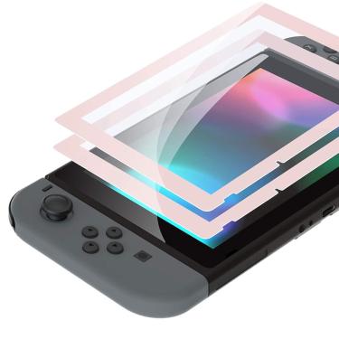 Imagem de EXtremeRate 2 Pack Sakura Pink Border Transparent HD Clear Saver Protectr Film, Tempered Glass Screen Protector for Nintendo Switch Anti-Scratch, Anti
