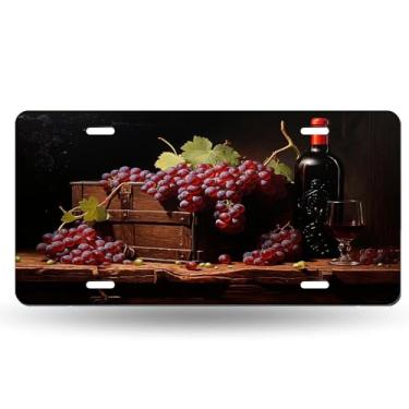 Imagem de Tampa para placa de carro com design de barril de carvalho de vidro para garrafas de vinho - etiqueta artística de alumínio, à prova de ferrugem, design exclusivo e novidade - 15 x 30 cm