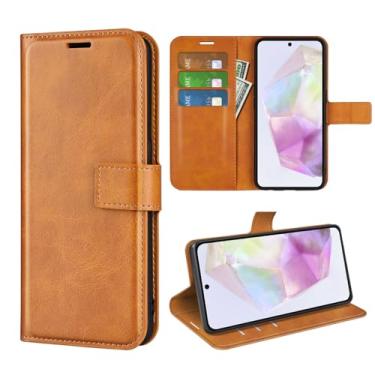 Imagem de Kezaizhe Capa flip para Samsung Galaxy A36 5G A366 / A56 5G A566 carteira de couro PU capa protetora magnética para celular capa fólio livro com suporte e compartimentos para cartão (amarelo)