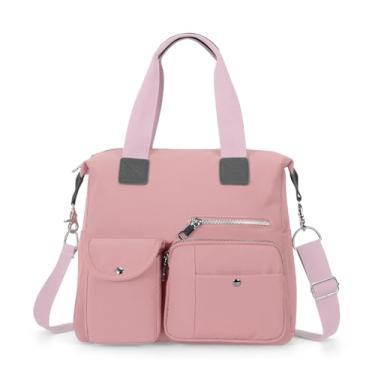 Imagem de HUA ANGEL Bolsas femininas com alça superior de nylon, bolsa tiracolo com vários bolsos, bolsas femininas para viagens, trabalho, esportes, compras, todos os dias, rosa, Medium, Casual