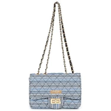 Imagem de FORTUNA Tokyo Bolsa de corrente Kyoto Japão tecido têxtil feminino ombro Matelasse mini bolsa, Azul
