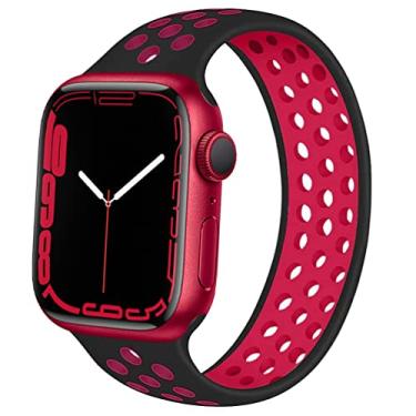 Imagem de ALMNVO Bandas de silicone sport com loop solo Compatível com Apple Watch Band 38mm 41mm 40mm 45mm 44mm 42mm,Replacement Pulseira Sport Wristbands para iWatch Series 7 6 5 SE 4 3 2 1,Preto vermelho