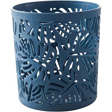 Imagem de Porta-lápis de mesa, redondo, vazado, porta-lápis, multifunções, durável, suporte de pincéis de maquiagem, bordas lisas, suporte de armazenamento de canetas, artigos de papelaria (azul + azul)