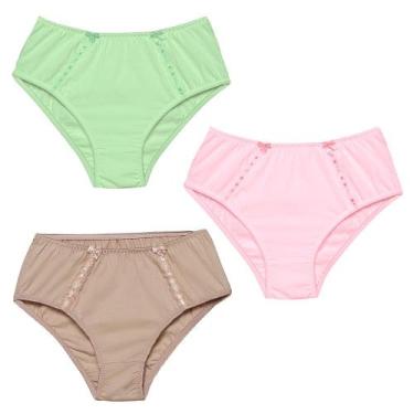 Imagem de 3 Calcinha Cintura Alta Luminate 2112 Renda Rosa Chocolate Verde, GG