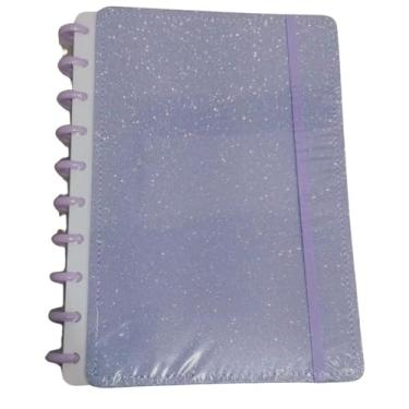 Imagem de Caderno 10 Discos Grande 80 Folhas B5 Tamanho Colegial Pautado Inteligente Mágico Capa Glitter Dura Lisa Colors Básico Elástico 1 Matéria (Lilás)
