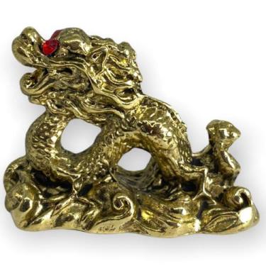 Imagem de Escultura Dragão dourado com strass 4 cm em metal - proteção força e r