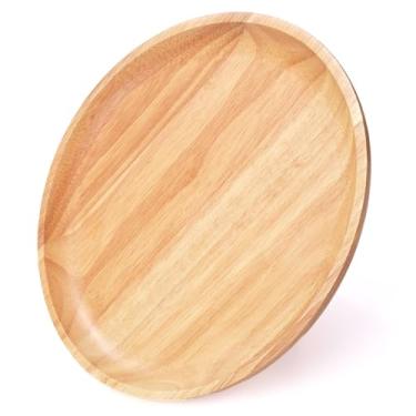 Imagem de Bandeja redonda de madeira, bandeja redonda de madeira para pão, frutas, sobremesas, armazenamento e exibição de vários alimentos, organizador de madeira para bancada de cozinha doméstica (27 x 27 x 2