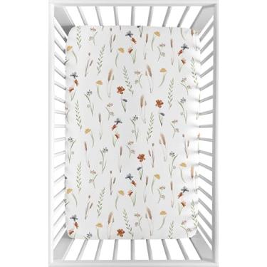 Imagem de Sweet Jojo Designs Jogo de lençol com elástico Boho floral para quarto de bebê recém-nascido, portátil, para quarto de bebê, para quarto de bebê recém-nascido, aquarela, boêmio, casa de fazenda
