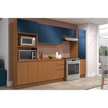 Imagem de Kit Cozinha Completa 6 Peças Ciela (2Aéreos+1Balcão+1Paneleiro+1TorreQuente+1Complemento) C6P94 Canela/Azul Profundo - Kappesberg