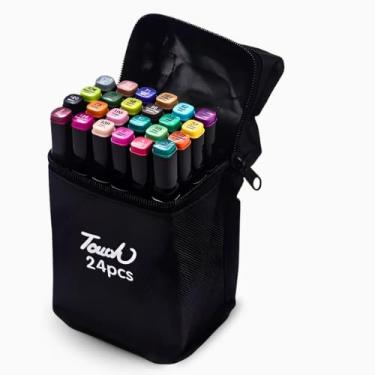 Imagem de Conjunto De Canetas Marcador Permanente Ponta Dupla 24 Cores Canetinhas