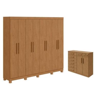 Imagem de Guarda Roupa Casal Andara Soft Com Pés E Cômoda Sapateira Toronto Amêndoa Clean - Lopas