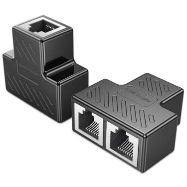Imagem de Adaptador divisor RJ45 1 para 2 conectores Ethernet divisor acoplador soquete duplo interface HUB plugue modular de contato conectar rede LAN Internet Cat5 Cat6 cabo 2 unidades