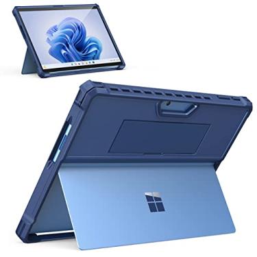 Imagem de MoKo Capa compatível com Microsoft Surface Pro 9 / Pro 9 5G 13 polegadas 2022 – Capa protetora robusta multifuncional com alça de mão e compatível com o tipo de capa de teclado compatível com Surface Pro 9, azul