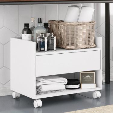 Imagem de Gabinete Armário Mesa de Cabeceira Multiuso Ivy 60cm 100% MDF BP com 01 Gaveta Branco - Abmaza
