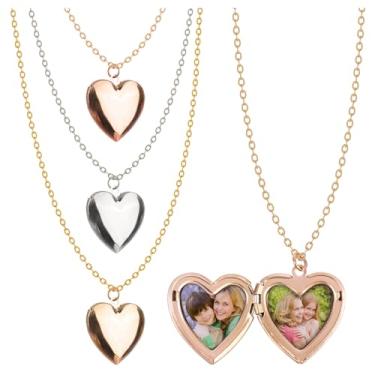 Imagem de Framendino, Pacote com 3 colares de sublimação em forma de coração para lembranças, presentes e acessórios diários, 3 Pack, Metal, Sem Pedra Preciosa