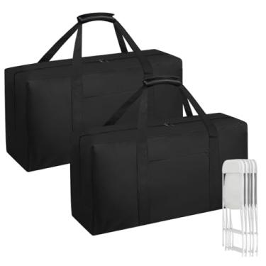 Imagem de QYILUARE Bolsa de armazenamento de cadeira dobrável resistente | Bolsa de transporte grande resistente à água para cadeiras de metal, madeira e plástico, com bolso - 99 cm C x 30 cm L x 50 cm A