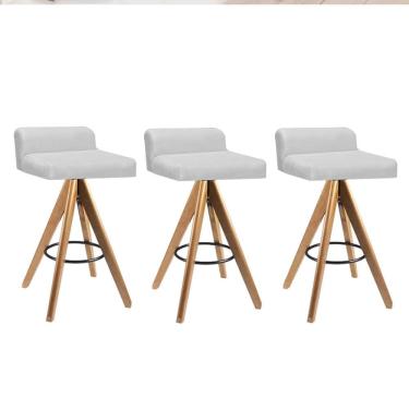 Imagem de Kit 03 Banqueta Alta Com Encosto Giratória Aurea Madeira Balcão Bistrô Cozinha Sintético Branco