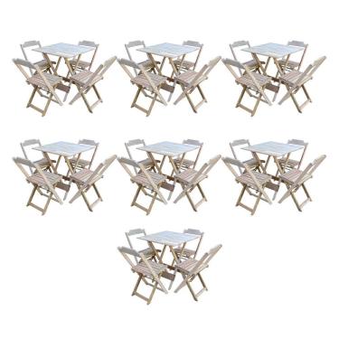 Imagem de Kit 7 Conjuntos De Mesa Dobravel Com 4 Cadeiras De Madeira 70X70 Para Restaurante E Bar - Sem Pintur